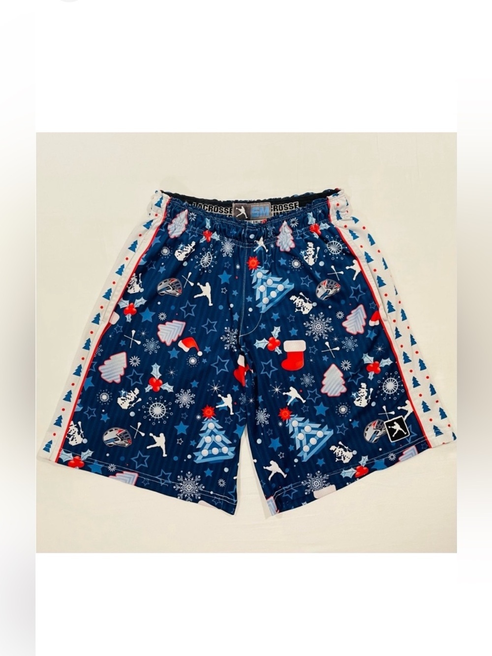 Lacrosse Unlimited Shorts Mens Small Christmas Lax Blue Stars Snowflakes Winter